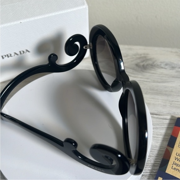 💎 PRADA NEW Women Round SPR27N 1AB-5W1 Gloss black; Gray POLARIZED sunglasses - Picture 5 of 15